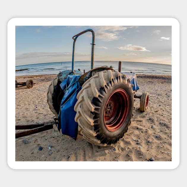 Closeup fisheye view of a tractor used for crab fishing on Cromer beach Sticker by yackers1